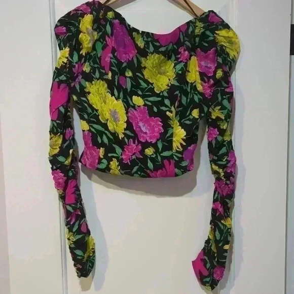 ZARA | Pink/Black/Yellow/Green Rcuhed Long  Sleeve Corset Crop Top - Picture 7 of 8